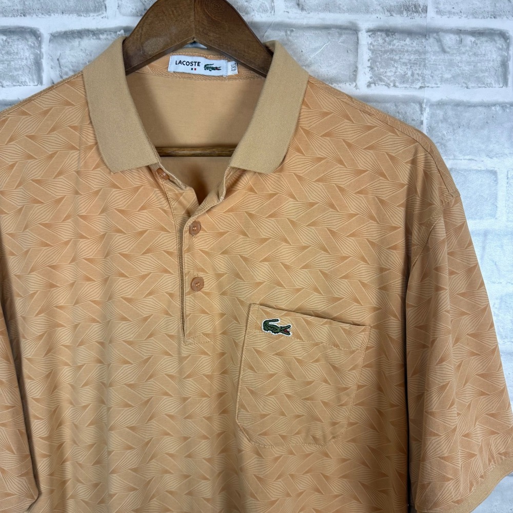 Lacoste Mens 4XL Orange Geometric Print Cotton Polo Shirt Chest Pocket Short Slv